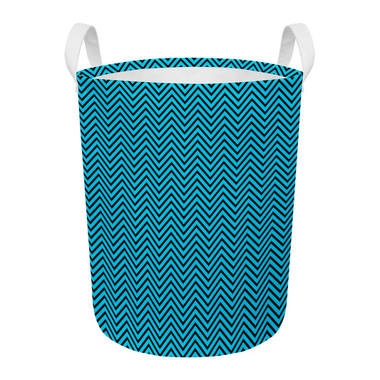Black And Blue Chevron Pattern Print Round Laundry Basket