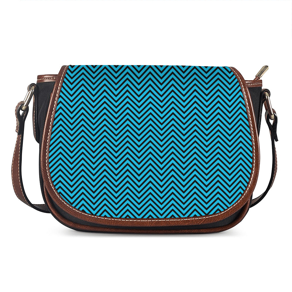 Black And Blue Chevron Pattern Print Saddle Bag