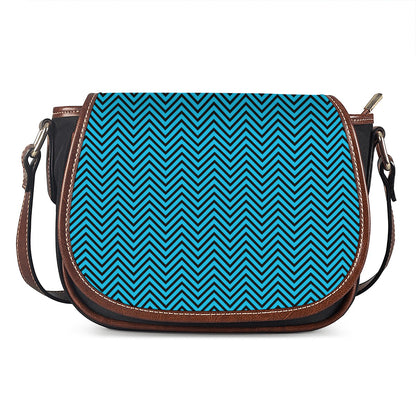 Black And Blue Chevron Pattern Print Saddle Bag