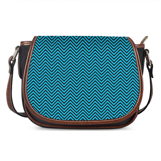 Black And Blue Chevron Pattern Print Saddle Bag
