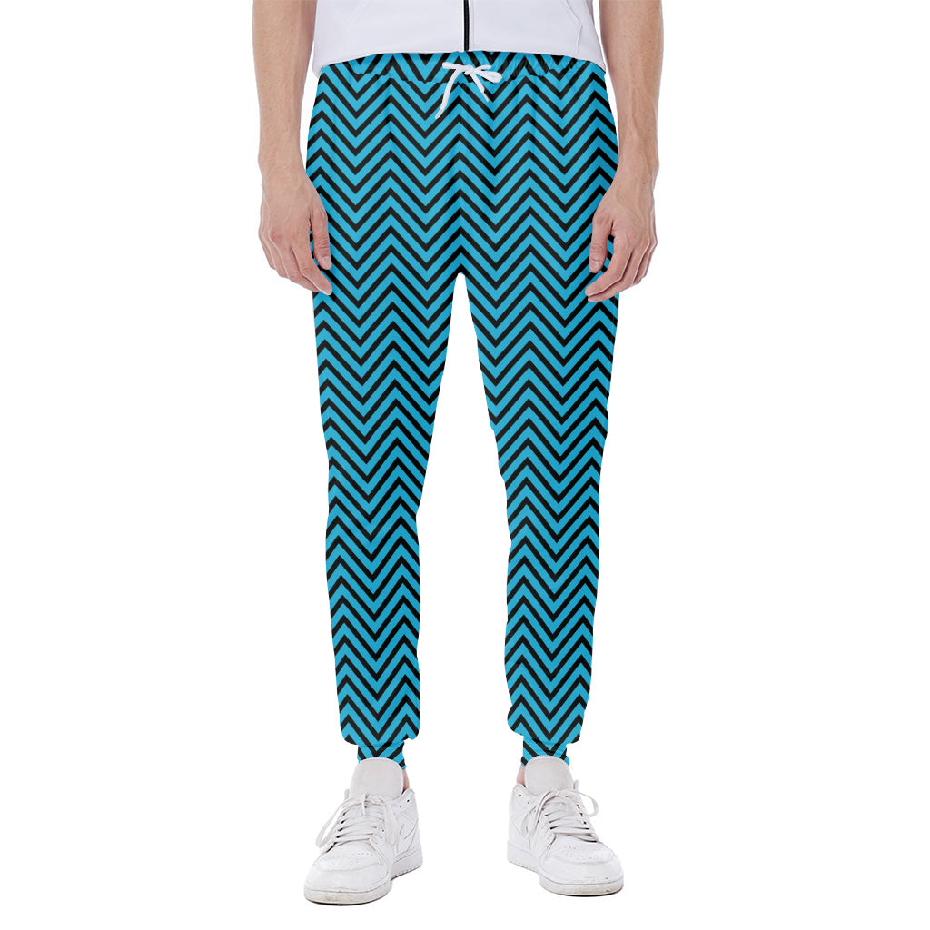 Black And Blue Chevron Pattern Print Scuba Joggers