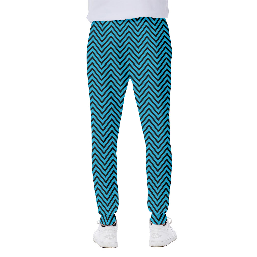 Black And Blue Chevron Pattern Print Scuba Joggers