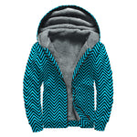 Black And Blue Chevron Pattern Print Sherpa Lined Zip Up Hoodie