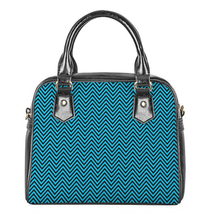 Black And Blue Chevron Pattern Print Shoulder Handbag