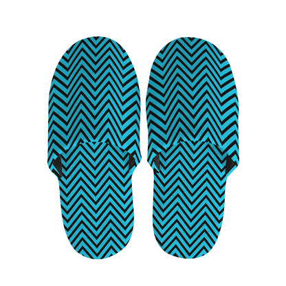 Black And Blue Chevron Pattern Print Slippers