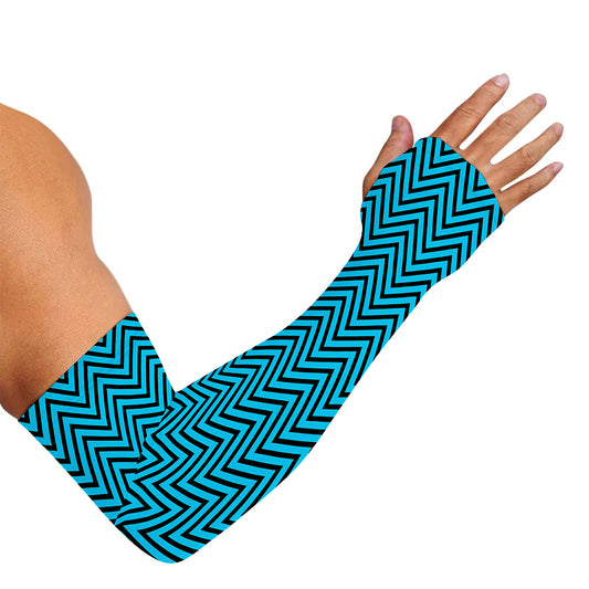 Black And Blue Chevron Pattern Print Sun Protection Arm Sleeves
