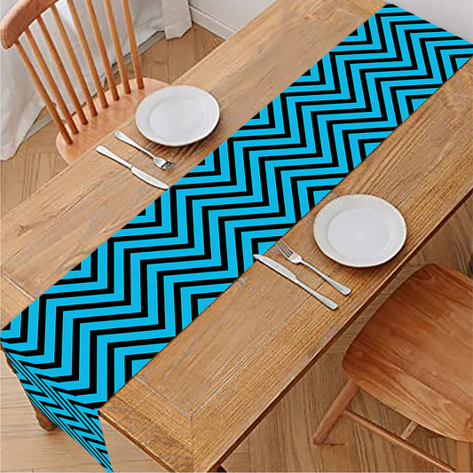 Black And Blue Chevron Pattern Print Table Runner