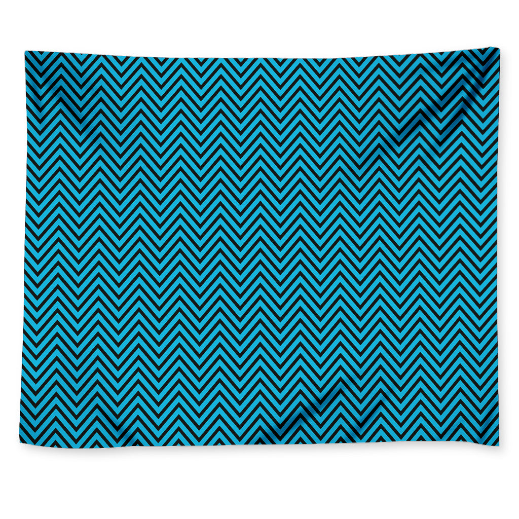 Black And Blue Chevron Pattern Print Tapestry