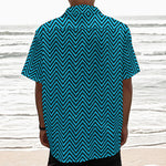 Black And Blue Chevron Pattern Print Textured Short Sleeve Shirt