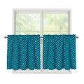 Black And Blue Chevron Pattern Print Tier Curtains