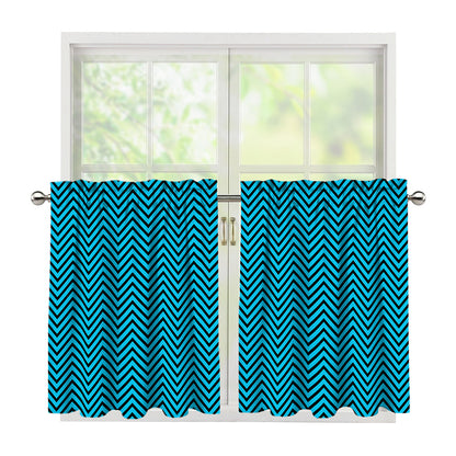 Black And Blue Chevron Pattern Print Tier Curtains
