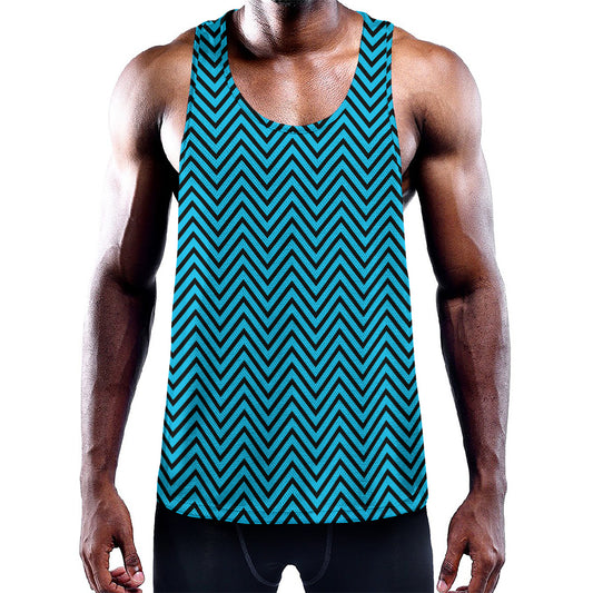 Black And Blue Chevron Pattern Print Training Tank Top