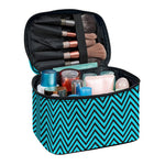 Black And Blue Chevron Pattern Print Travel Makeup Bag