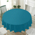 Black And Blue Chevron Pattern Print Waterproof Round Tablecloth