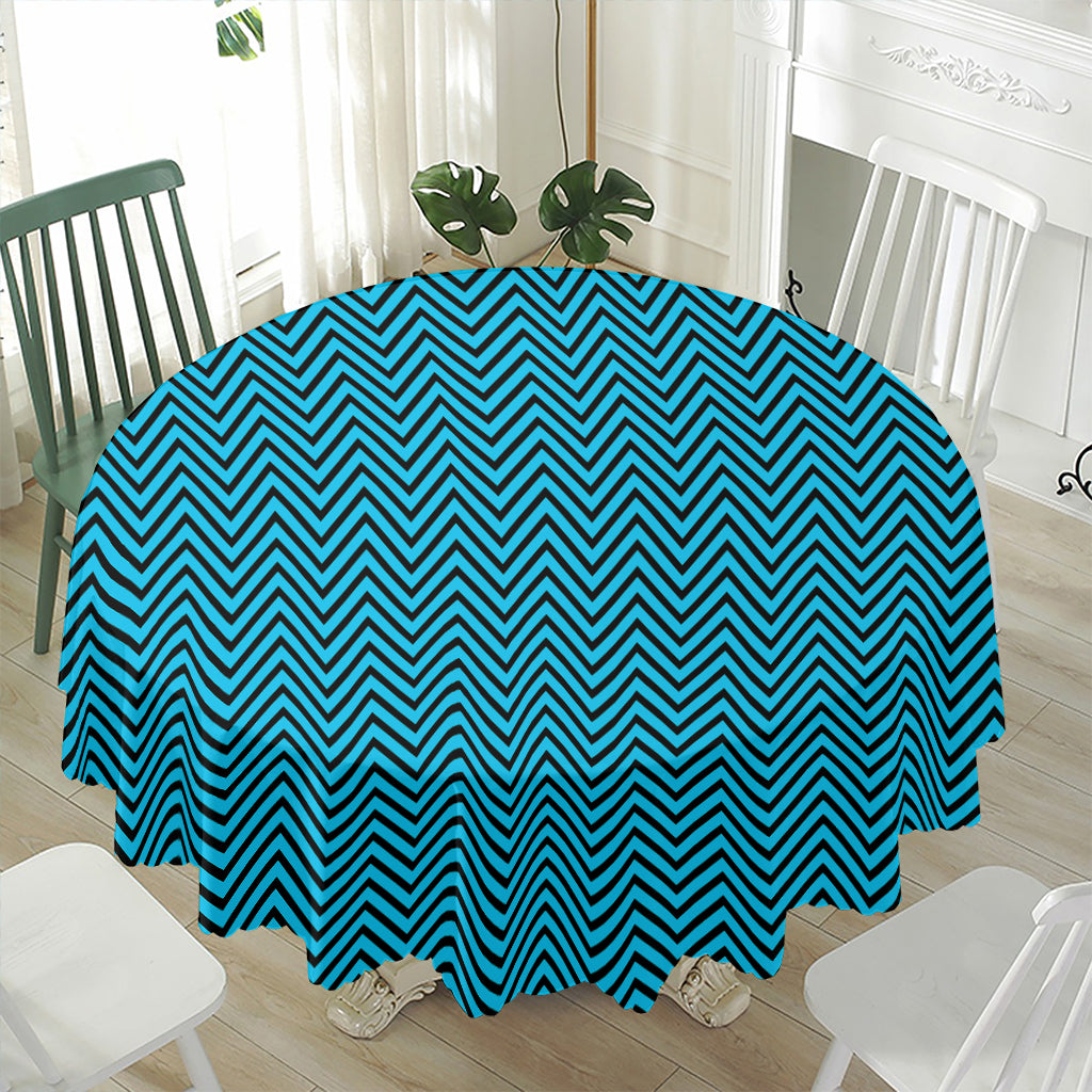 Black And Blue Chevron Pattern Print Waterproof Round Tablecloth