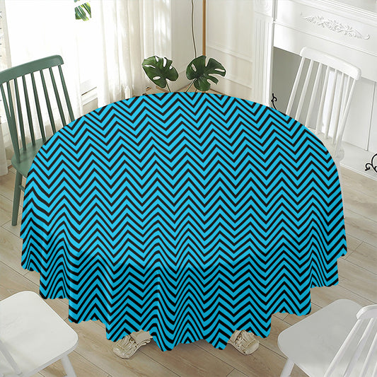 Black And Blue Chevron Pattern Print Waterproof Round Tablecloth