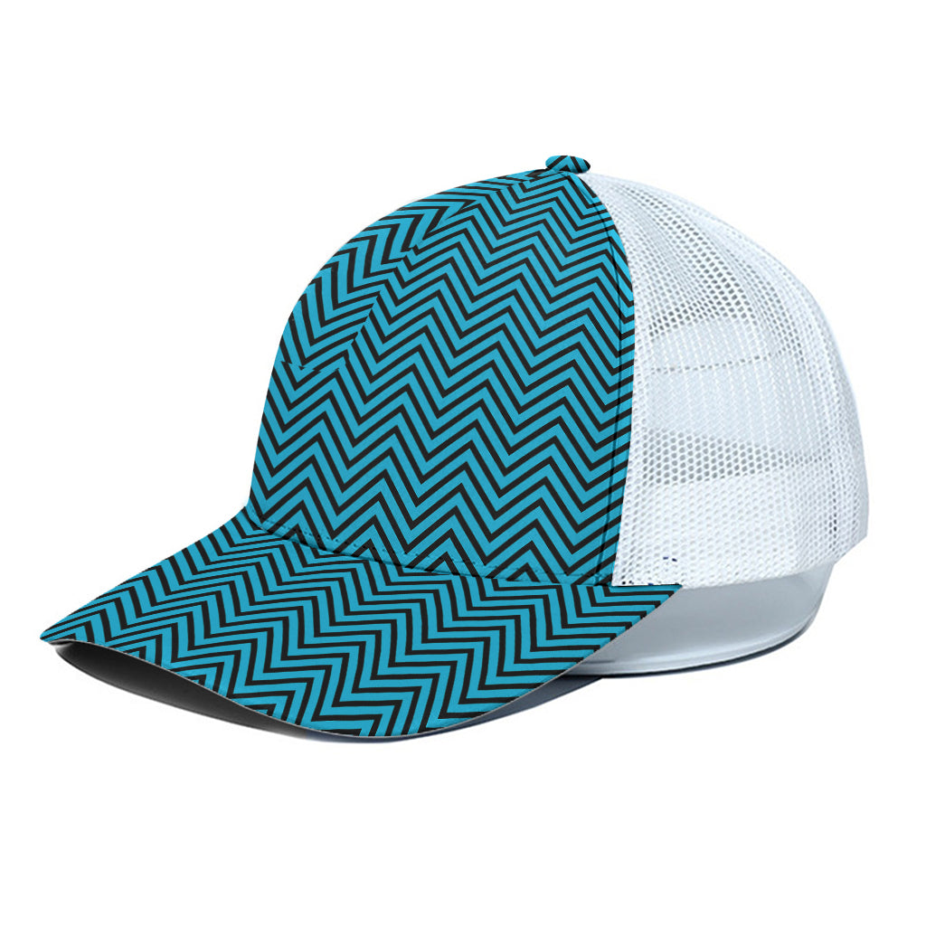 Black And Blue Chevron Pattern Print White Mesh Trucker Cap