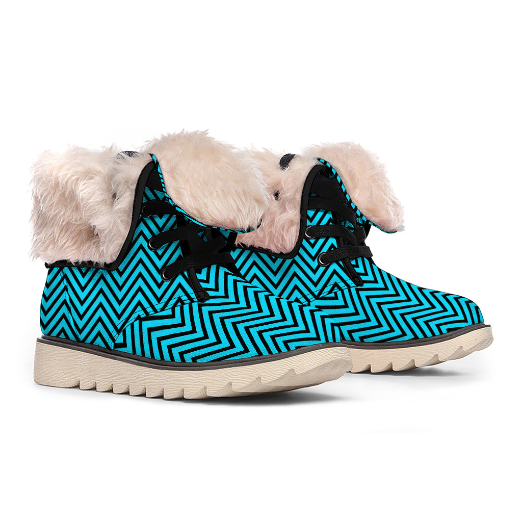 Black And Blue Chevron Pattern Print Winter Boots