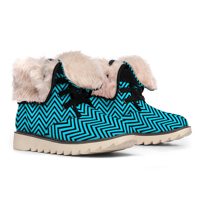 Black And Blue Chevron Pattern Print Winter Boots