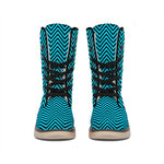 Black And Blue Chevron Pattern Print Winter Boots