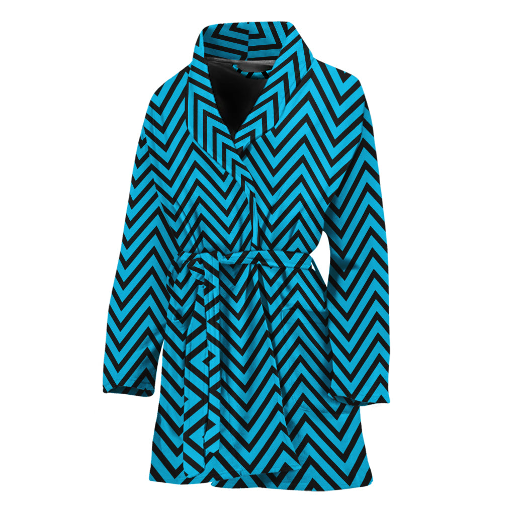 Black And Blue Chevron Pattern Print Women's Bathrobe