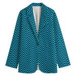 Black And Blue Chevron Pattern Print Women's Blazer