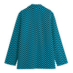 Black And Blue Chevron Pattern Print Women's Blazer