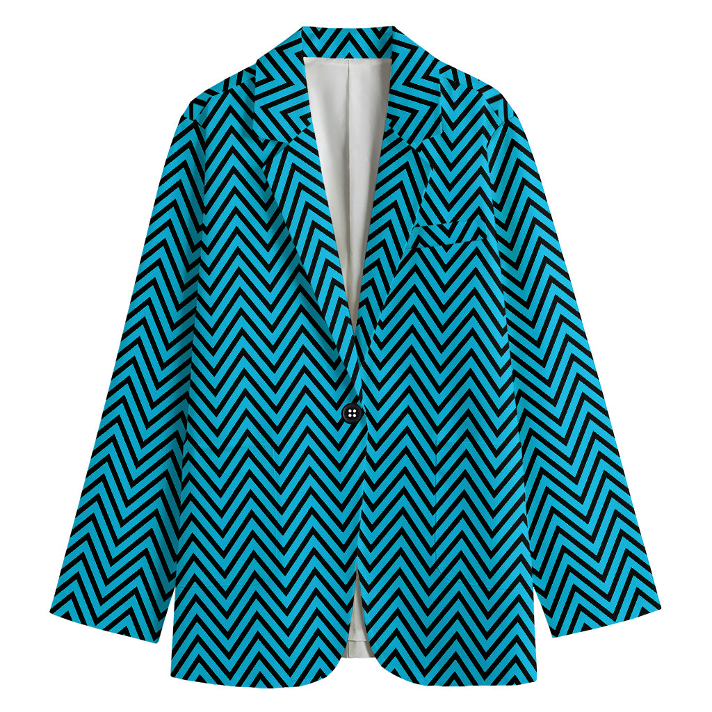Black And Blue Chevron Pattern Print Women's Cotton Blazer