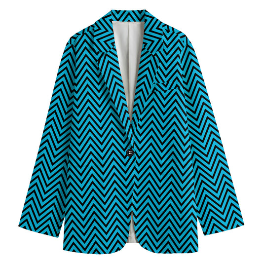 Black And Blue Chevron Pattern Print Women's Cotton Blazer