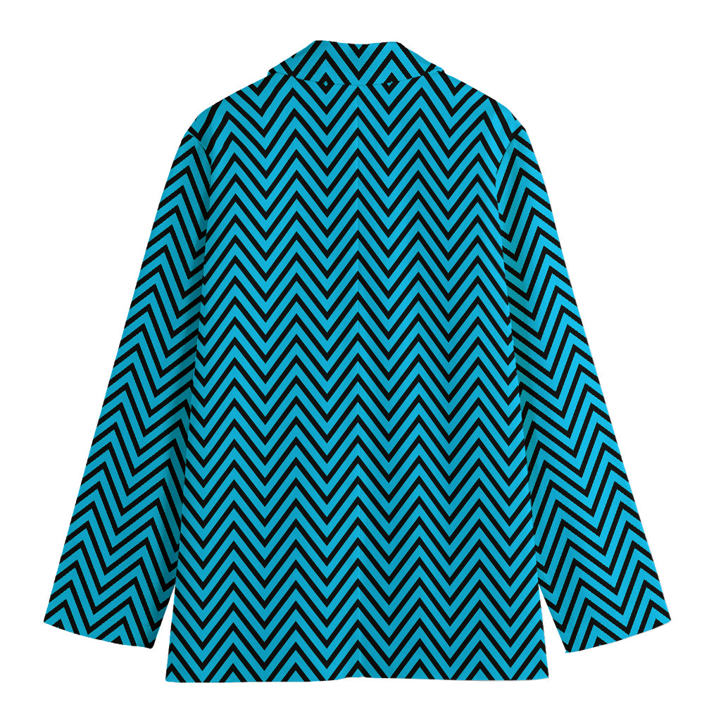 Black And Blue Chevron Pattern Print Women's Cotton Blazer
