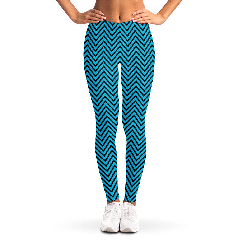 Black And Blue Chevron Pattern Print Women's Leggings