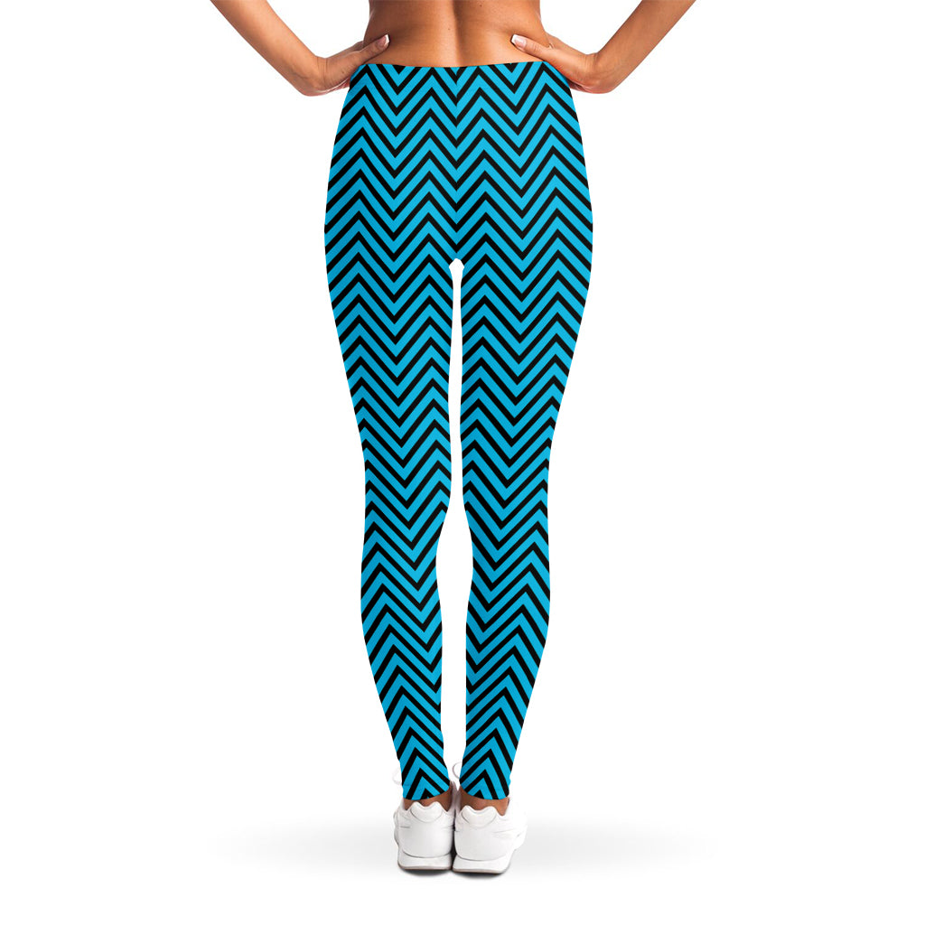 Black And Blue Chevron Pattern Print Women's Leggings