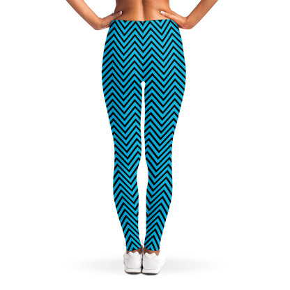 Black And Blue Chevron Pattern Print Women's Leggings