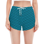 Black And Blue Chevron Pattern Print Women's Split Running Shorts