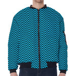 Black And Blue Chevron Pattern Print Zip Sleeve Bomber Jacket