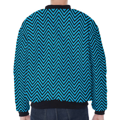 Black And Blue Chevron Pattern Print Zip Sleeve Bomber Jacket