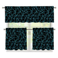 Black And Blue Geometric Mosaic Print 3 Piece Kitchen Curtains