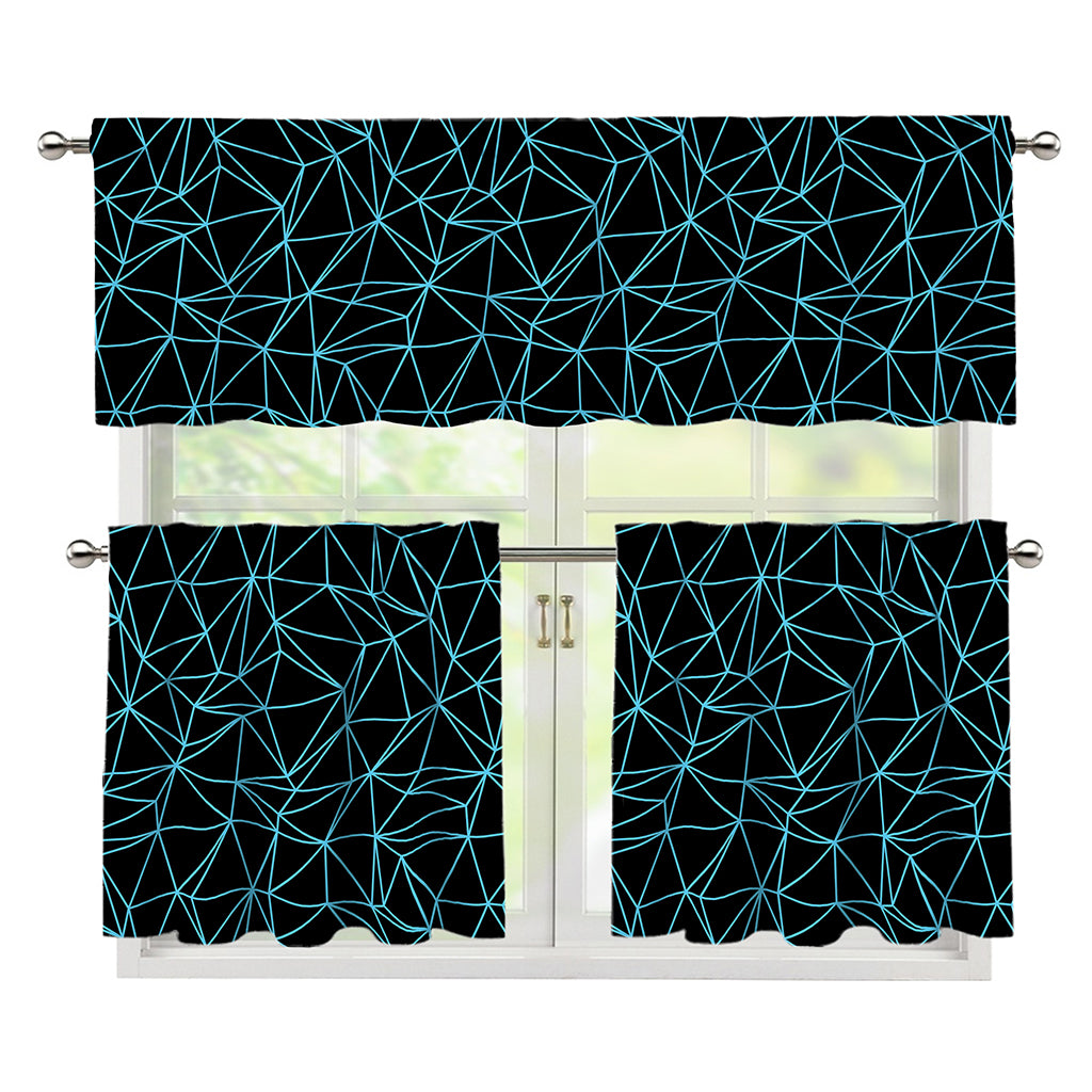 Black And Blue Geometric Mosaic Print 3 Piece Kitchen Curtains