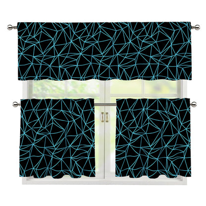 Black And Blue Geometric Mosaic Print 3 Piece Kitchen Curtains