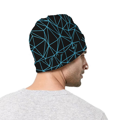 Black And Blue Geometric Mosaic Print Beanie