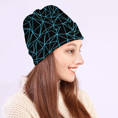 Black And Blue Geometric Mosaic Print Beanie