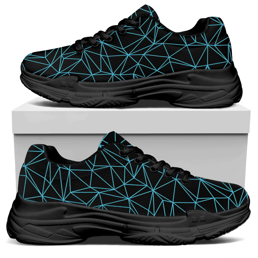 Black And Blue Geometric Mosaic Print Black Chunky Shoes