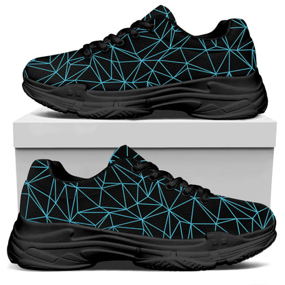 Black And Blue Geometric Mosaic Print Black Chunky Shoes