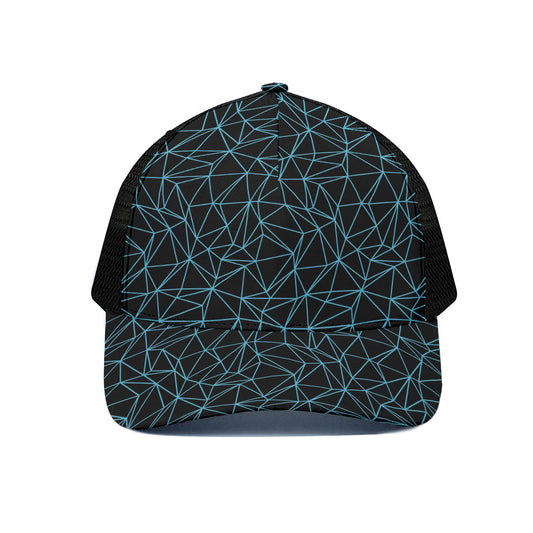 Black And Blue Geometric Mosaic Print Black Mesh Trucker Cap