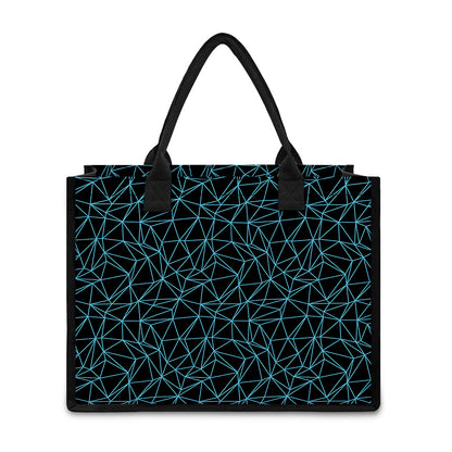 Black And Blue Geometric Mosaic Print Canvas Tote Bag