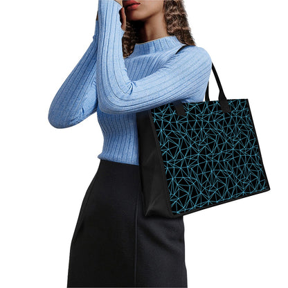 Black And Blue Geometric Mosaic Print Canvas Tote Bag