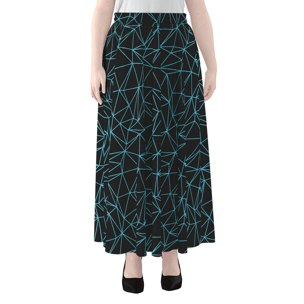 Black And Blue Geometric Mosaic Print Chiffon Maxi Skirt