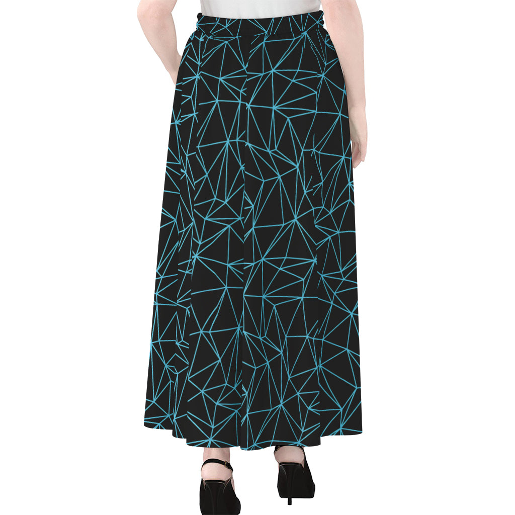 Black And Blue Geometric Mosaic Print Chiffon Maxi Skirt