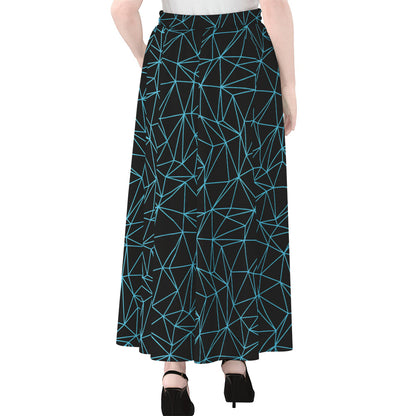 Black And Blue Geometric Mosaic Print Chiffon Maxi Skirt