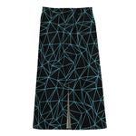 Black And Blue Geometric Mosaic Print Cotton Front Slit Maxi Skirt